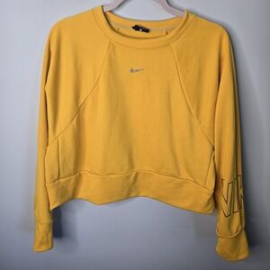 Nike Womens Medium Yellow Glitter Holographic Center Swoosh Crewneck Sweatshirt